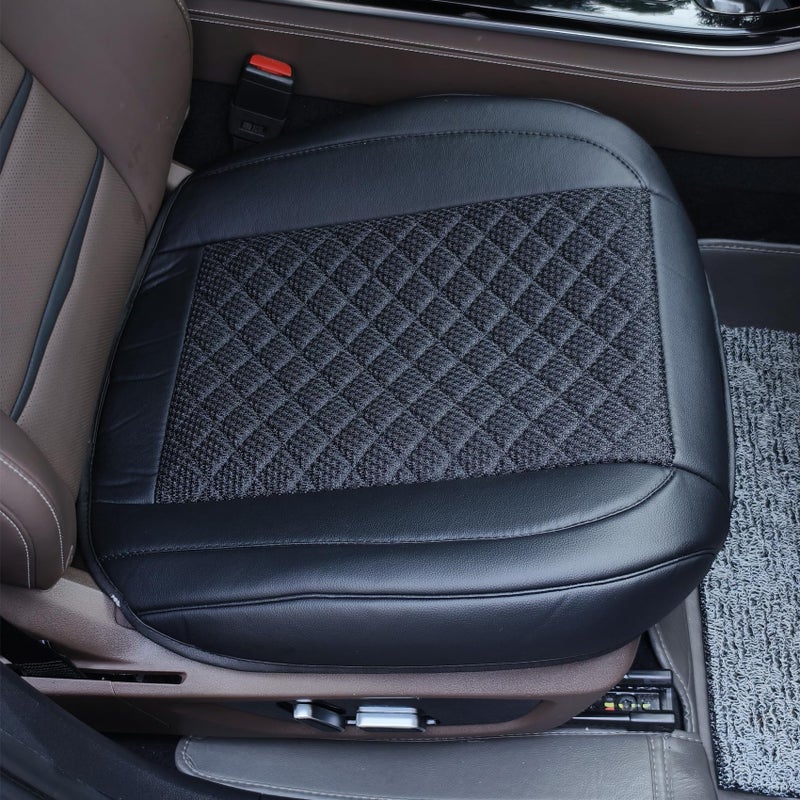 Suninbox Leather Bottom Car Seat Covers,Front Seat Only Black Ice Silk Car Seat Cushion Pad Mat,Ventilated Breathable,Car Seat Protector for Leather Seats (1 Pack Black) - Image 2